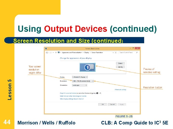Using Output Devices (continued) Lesson 5 Screen Resolution and Size (continued) 44 Morrison /