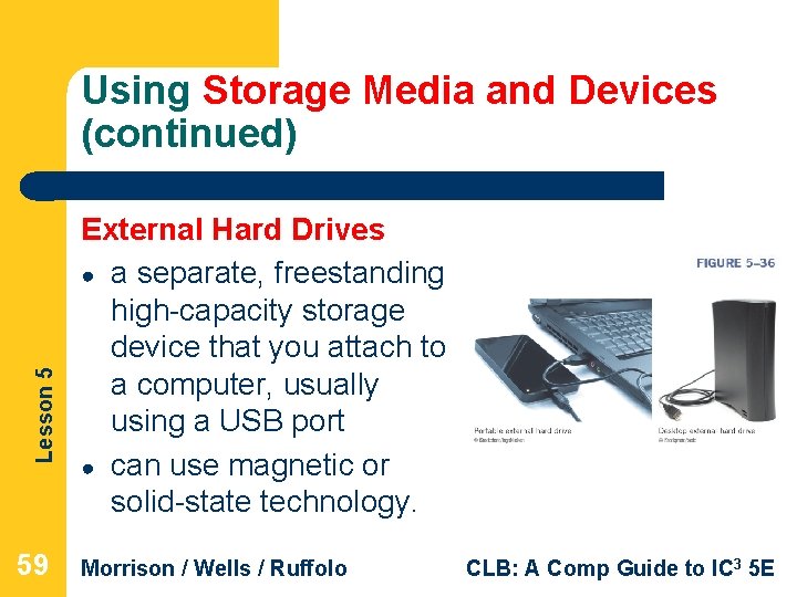 Lesson 5 Using Storage Media and Devices (continued) 59 External Hard Drives ● a