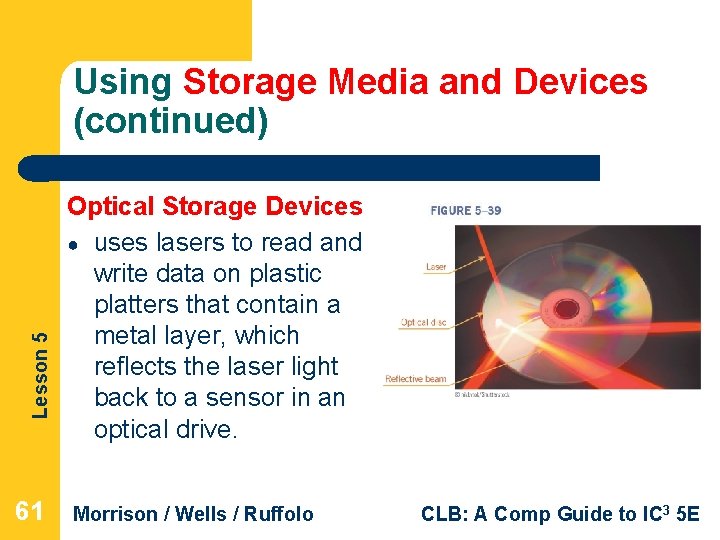 Lesson 5 Using Storage Media and Devices (continued) 61 Optical Storage Devices ● uses