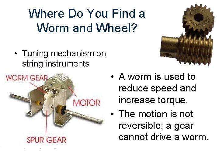 Where Do You Find a Worm and Wheel? • Tuning mechanism on string instruments
