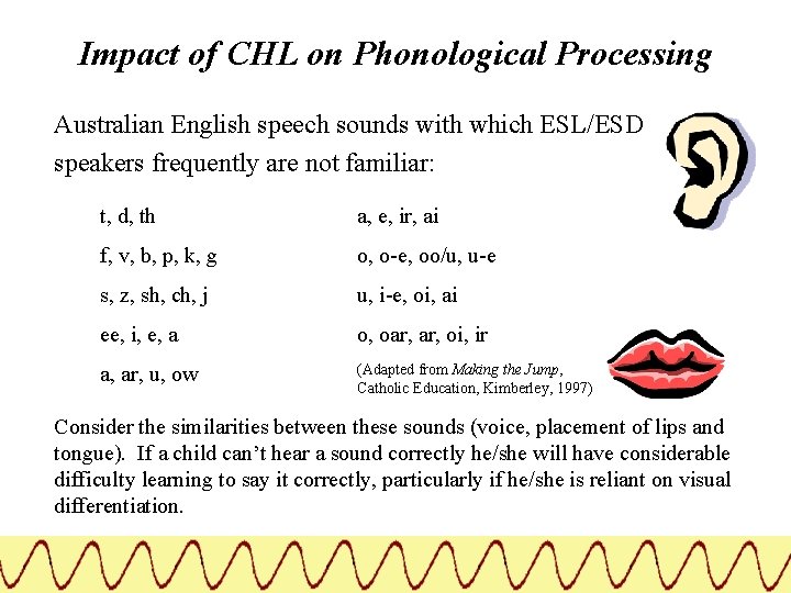 Impact of CHL on Phonological Processing Australian English speech sounds with which ESL/ESD speakers
