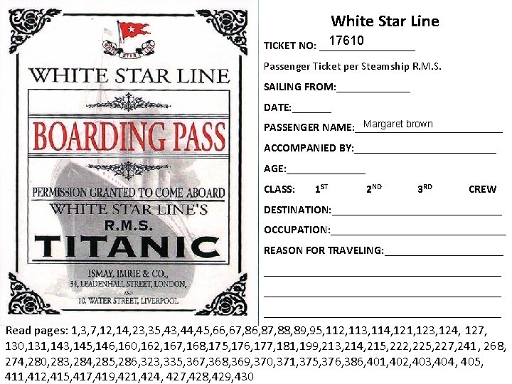 White Star Line 17610 TICKET NO: _________ Passenger Ticket per Steamship R. M. S.