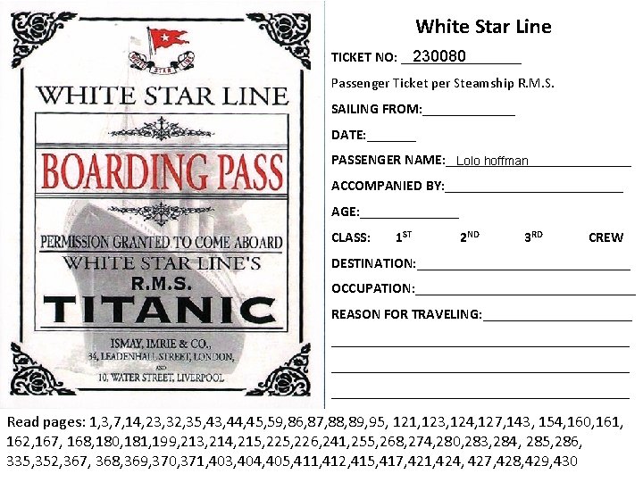 White Star Line 230080 TICKET NO: _________ Passenger Ticket per Steamship R. M. S.