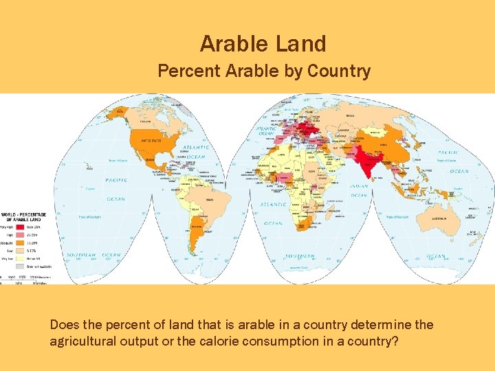Arable Land Percent Arable by Country Does the percent of land that is arable