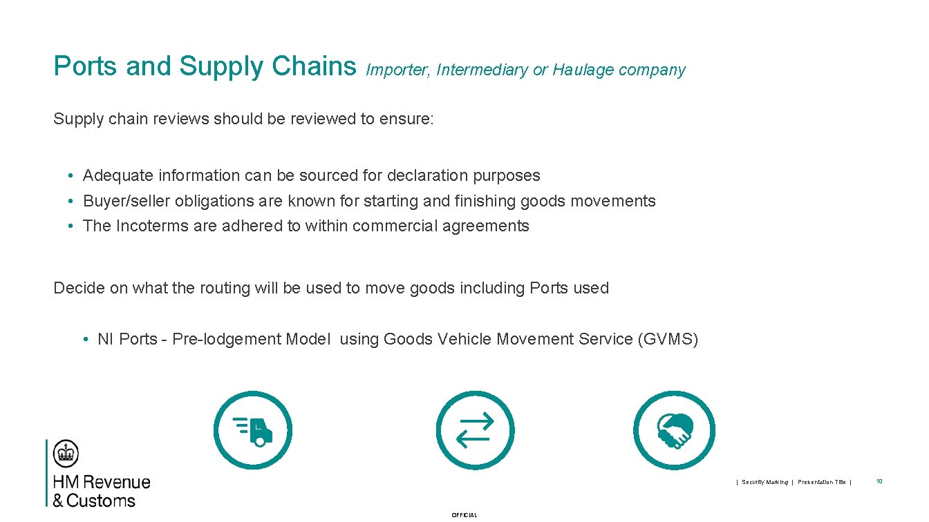 Ports and Supply Chains Importer, Intermediary or Haulage company Supply chain reviews should be