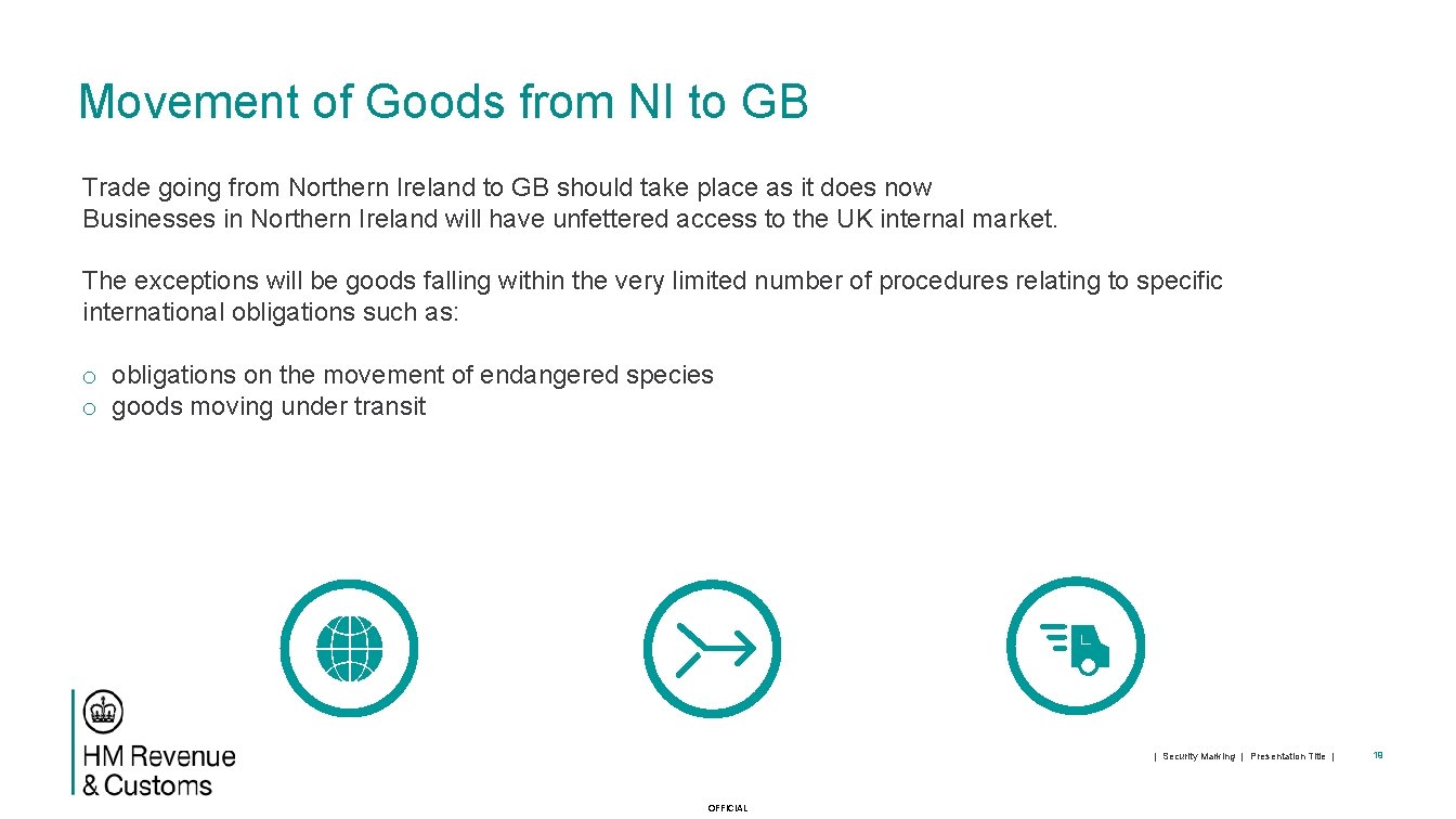 Movement of Goods from NI to GB Trade going from Northern Ireland to GB
