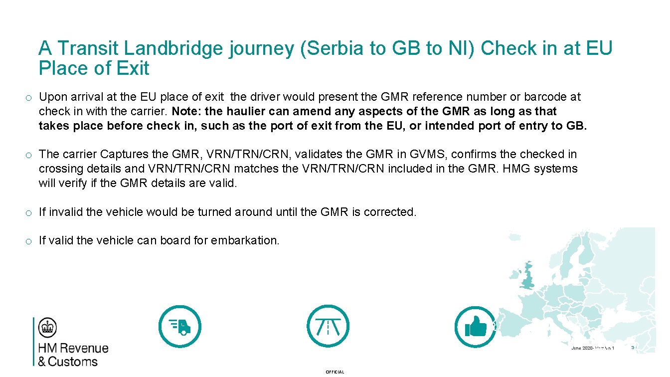 A Transit Landbridge journey (Serbia to GB to NI) Check in at EU Place