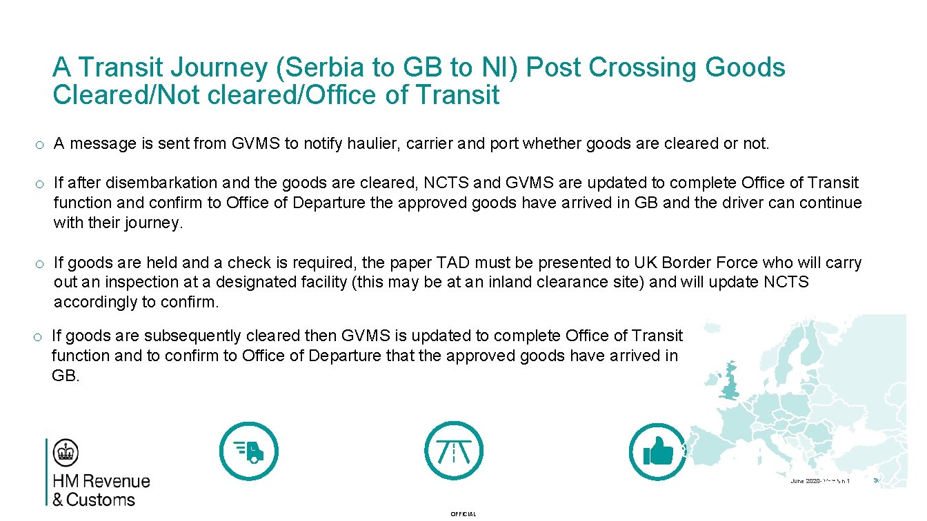 A Transit Journey (Serbia to GB to NI) Post Crossing Goods Cleared/Not cleared/Office of