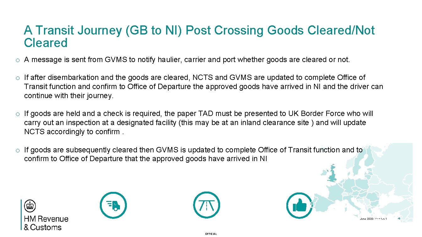 A Transit Journey (GB to NI) Post Crossing Goods Cleared/Not Cleared o A message