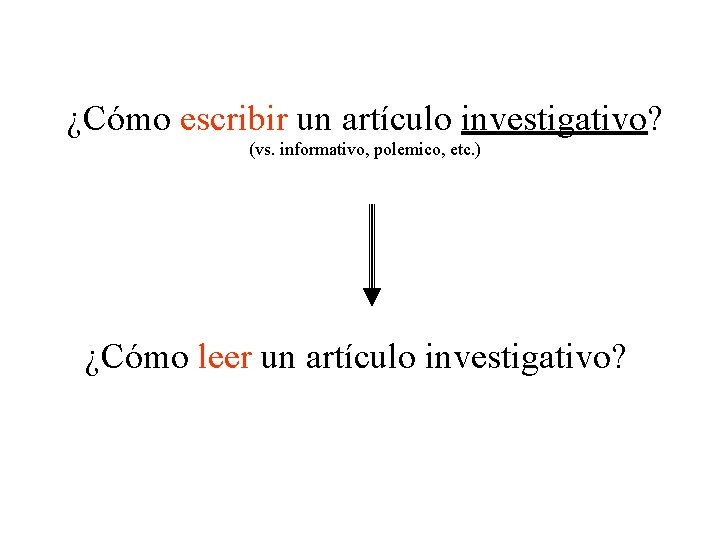¿Cómo escribir un artículo investigativo? (vs. informativo, polemico, etc. ) ¿Cómo leer un artículo