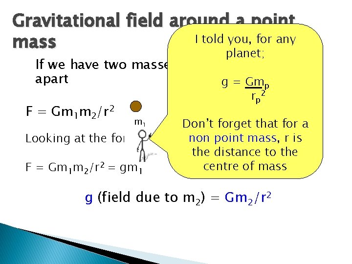 Gravitational field around a point I told you, for any mass planet; If we