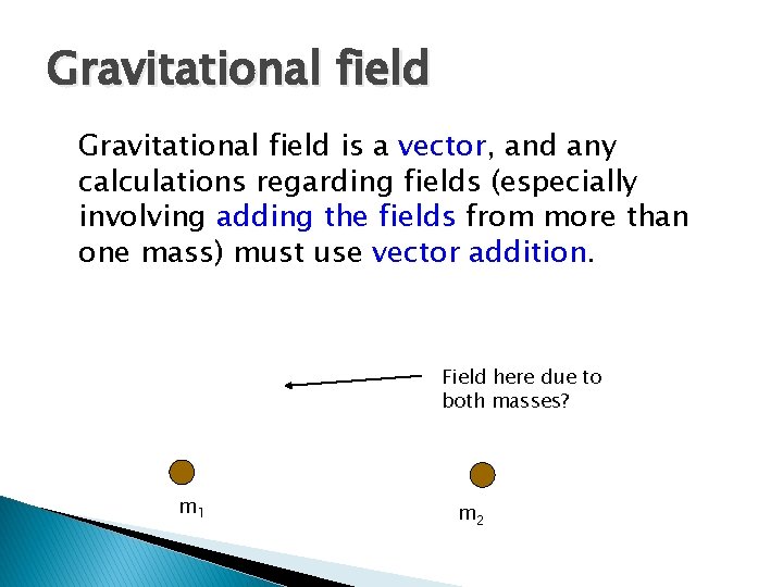 Gravitational field is a vector, and any calculations regarding fields (especially involving adding the