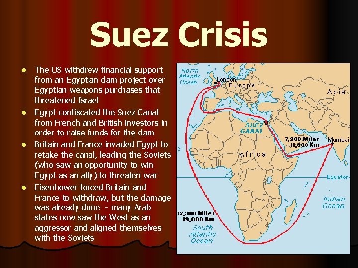 Suez Crisis The US withdrew financial support from an Egyptian dam project over Egyptian
