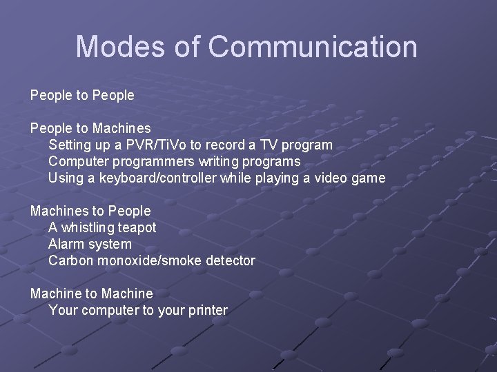 Modes of Communication People to Machines Setting up a PVR/Ti. Vo to record a
