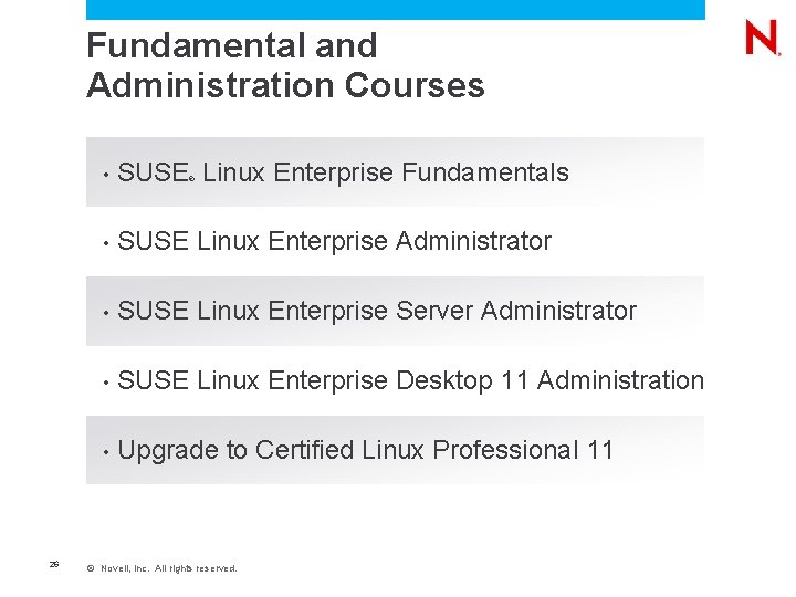 Fundamental and Administration Courses 26 • SUSE Linux Enterprise Fundamentals • SUSE Linux Enterprise