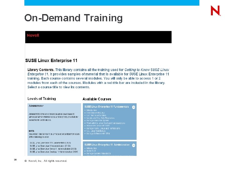 On-Demand Training 30 © Novell, Inc. All rights reserved. 