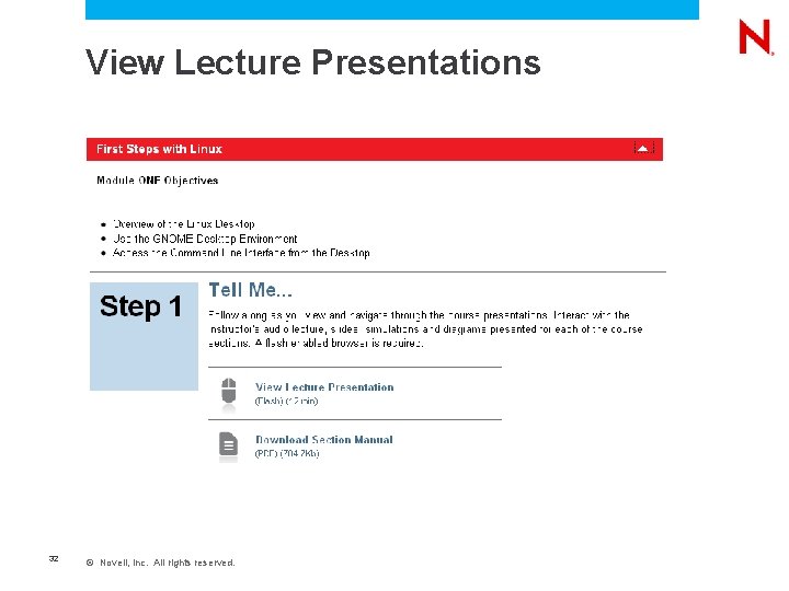 View Lecture Presentations 32 © Novell, Inc. All rights reserved. 