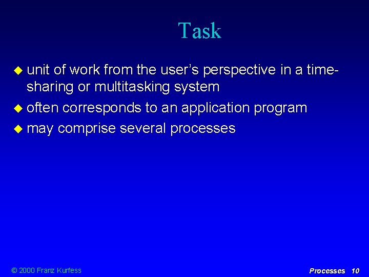 Task unit of work from the user’s perspective in a timesharing or multitasking system