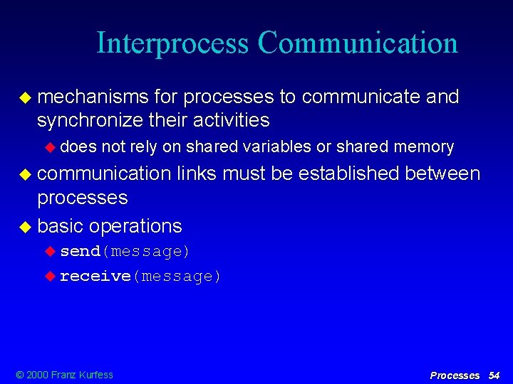 Interprocess Communication mechanisms for processes to communicate and synchronize their activities does not rely