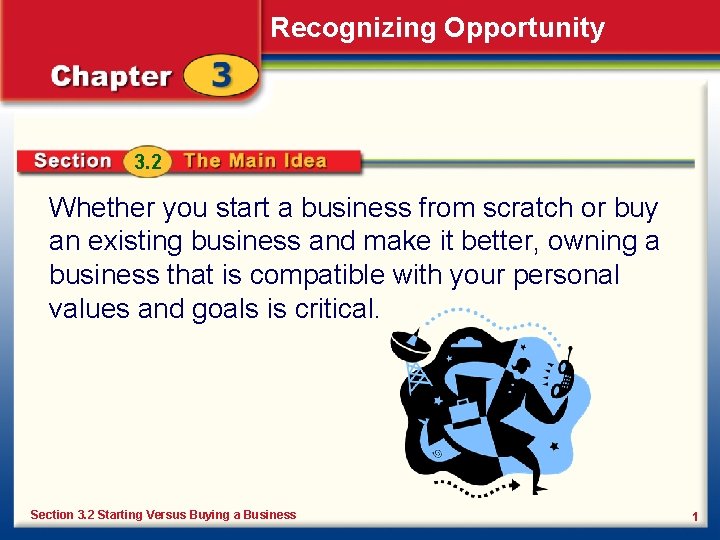 Recognizing Opportunity 3. 2 Whether you start a business from scratch or buy an