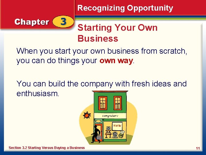 Recognizing Opportunity Starting Your Own Business When you start your own business from scratch,