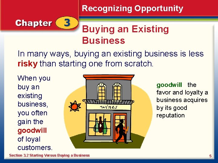 Recognizing Opportunity Buying an Existing Business In many ways, buying an existing business is