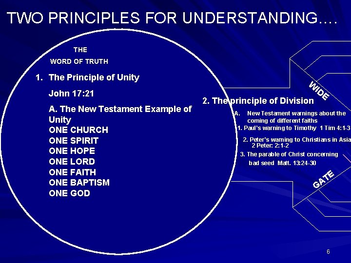 TWO PRINCIPLES FOR UNDERSTANDING…. THE WORD OF TRUTH 1. The Principle of Unity John