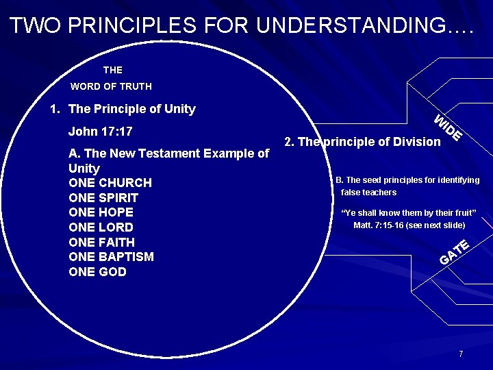 TWO PRINCIPLES FOR UNDERSTANDING…. THE WORD OF TRUTH 1. The Principle of Unity John