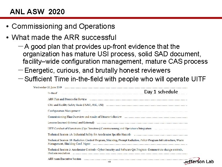 ANL ASW 2020 • Commissioning and Operations • What made the ARR successful －A