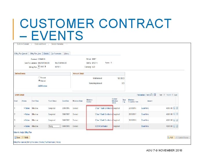 CUSTOMER CONTRACT – EVENTS ADU 7 -9 NOVEMBER 2018 