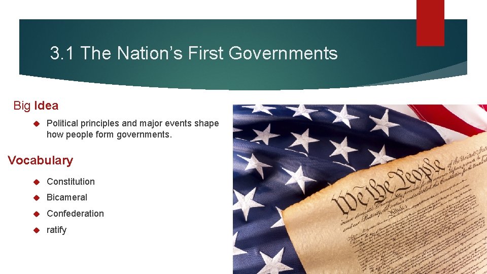 3. 1 The Nation’s First Governments Big Idea Political principles and major events shape