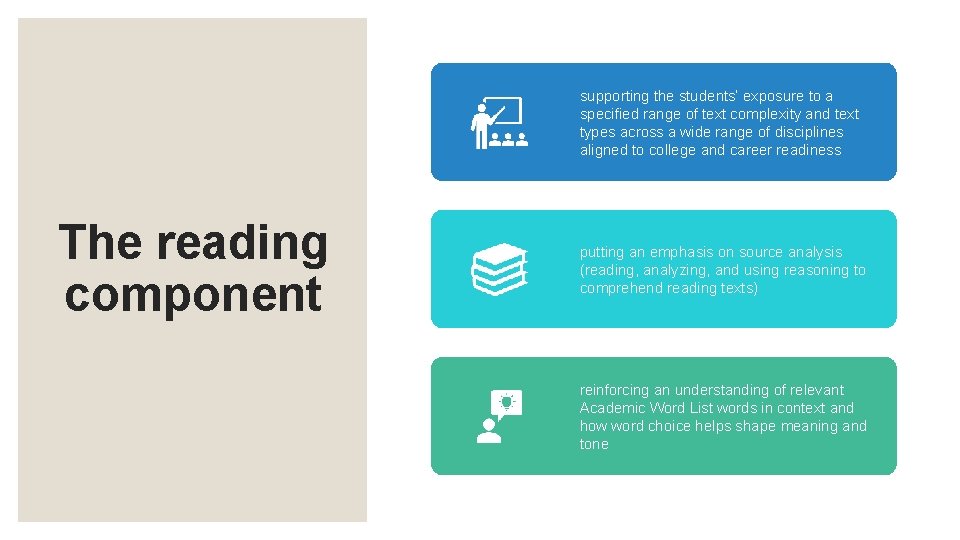 supporting the students’ exposure to a specified range of text complexity and text types
