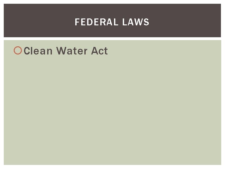 FEDERAL LAWS Clean Water Act 