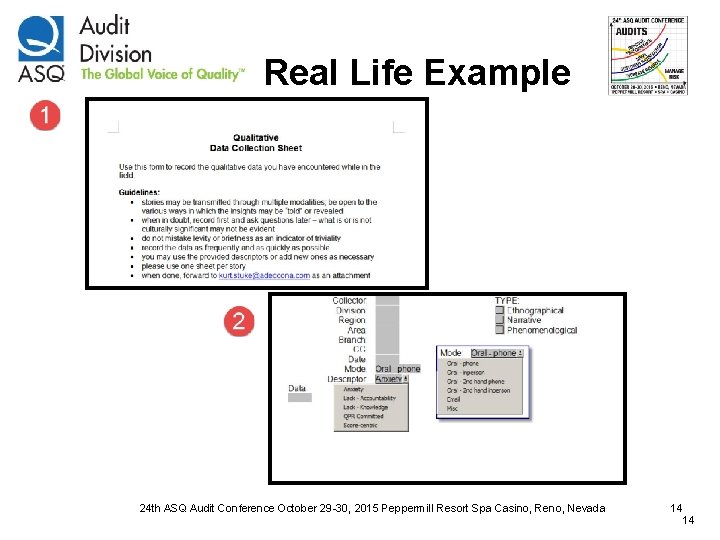 Real Life Example 24 th ASQ Audit Conference October 29 -30, 2015 Peppermill Resort