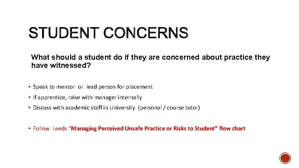 What should a student do if they are concerned about practice they have witnessed?