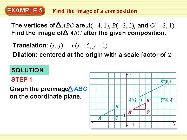 EXAMPLE 5 Find the image of a composition The vertices of ABC are A(–