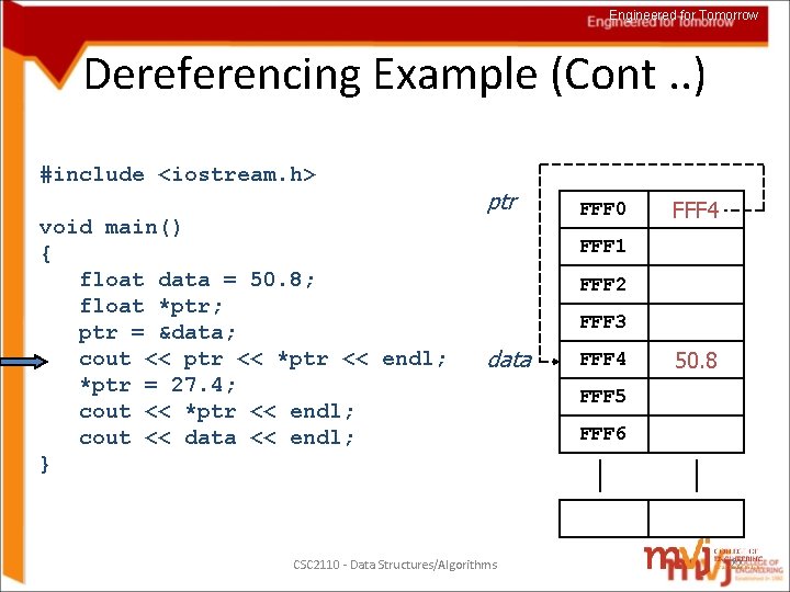 Engineered for Tomorrow Dereferencing Example (Cont. . ) #include <iostream. h> void main() {