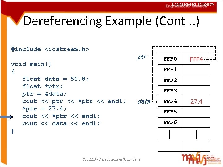 Engineered for Tomorrow Dereferencing Example (Cont. . ) #include <iostream. h> void main() {