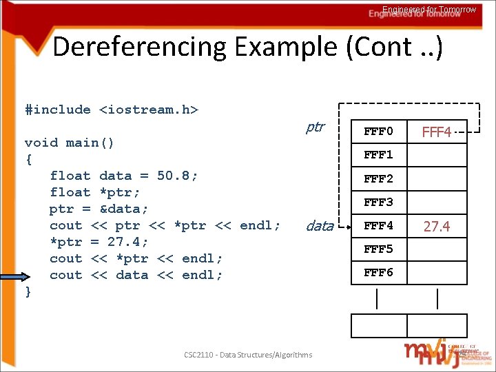 Engineered for Tomorrow Dereferencing Example (Cont. . ) #include <iostream. h> void main() {