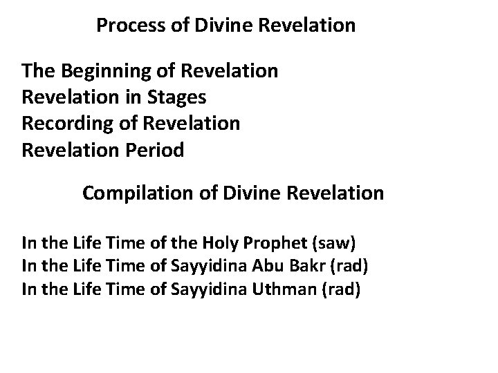 Process of Divine Revelation The Beginning of Revelation in Stages Recording of Revelation Period