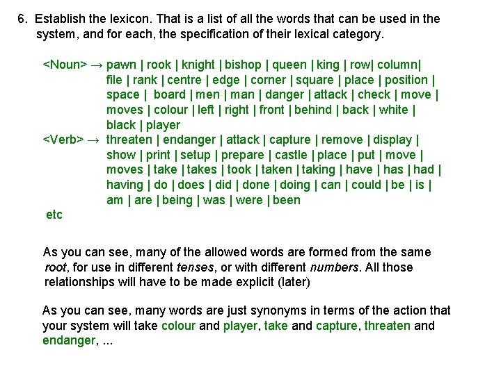6. Establish the lexicon. That is a list of all the words that can