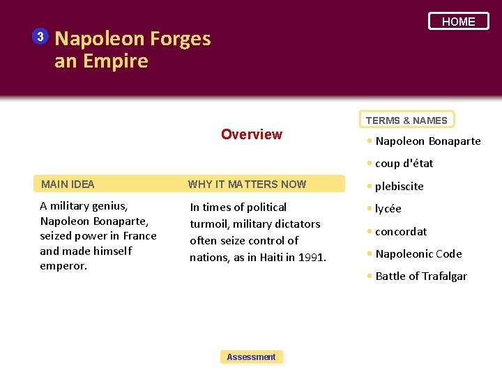3 HOME Napoleon Forges an Empire TERMS & NAMES Overview • Napoleon Bonaparte •