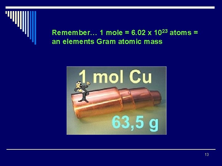 Remember… 1 mole = 6. 02 x 1023 atoms = an elements Gram atomic