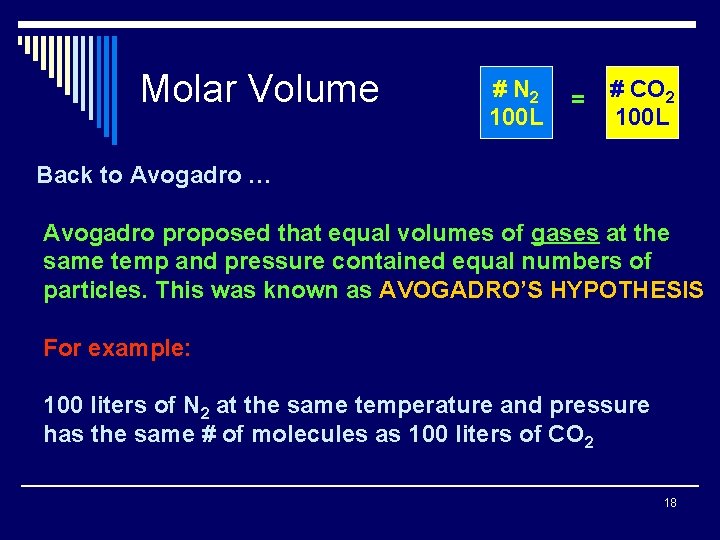 Molar Volume # N 2 100 L = # CO 2 100 L Back