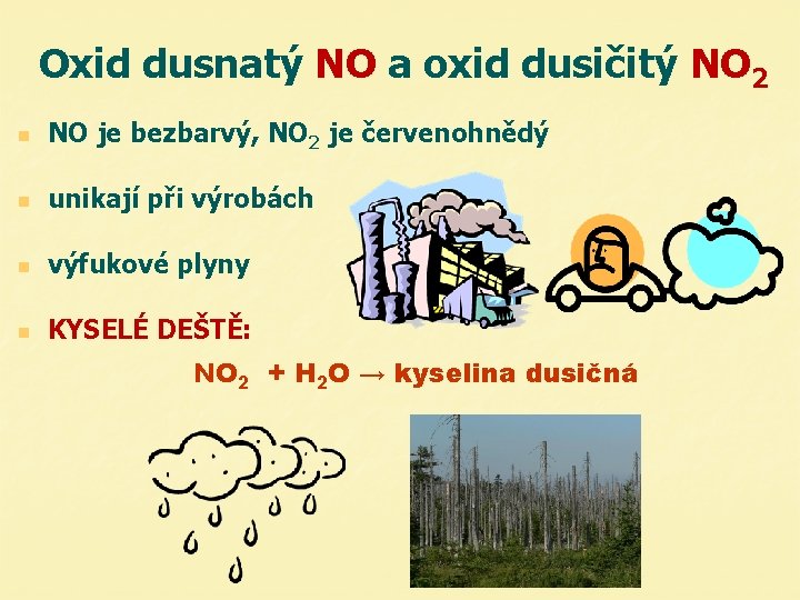 Oxid dusnatý NO a oxid dusičitý NO 2 n NO je bezbarvý, NO 2