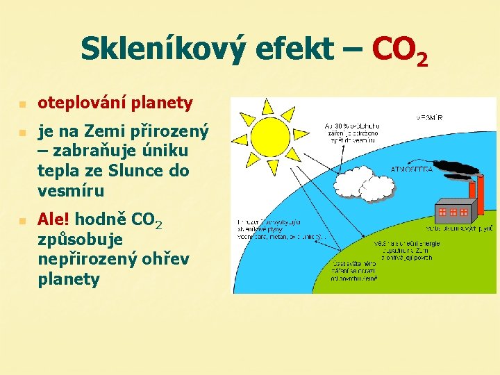 Skleníkový efekt – CO 2 n n n oteplování planety je na Zemi přirozený