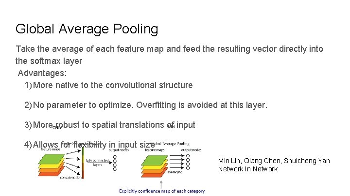 Global Average Pooling Take the average of each feature map and feed the resulting