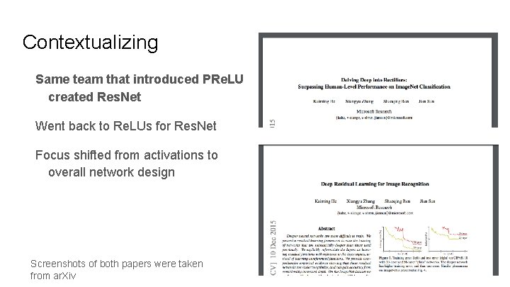 Contextualizing Same team that introduced PRe. LU created Res. Net Went back to Re.