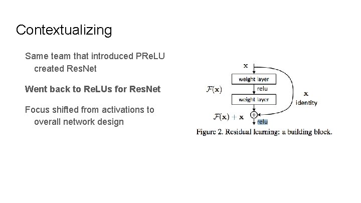 Contextualizing Same team that introduced PRe. LU created Res. Net Went back to Re.