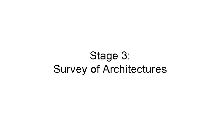 Stage 3: Survey of Architectures 